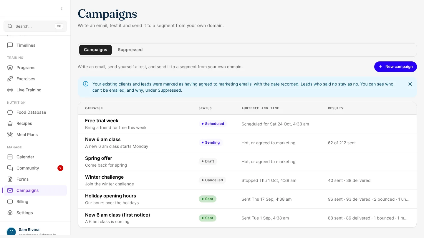 Send campaigns to your leads and clients from your own domain