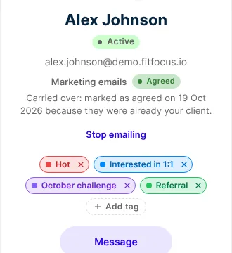 A client's profile: Marketing emails, Agreed, carried over