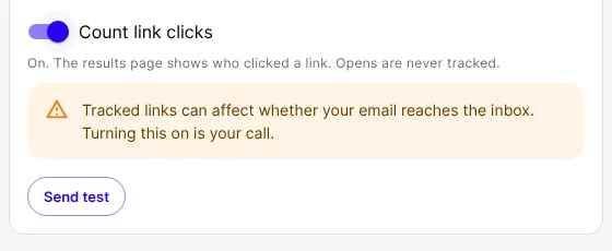 The Count link clicks switch on, with its warning