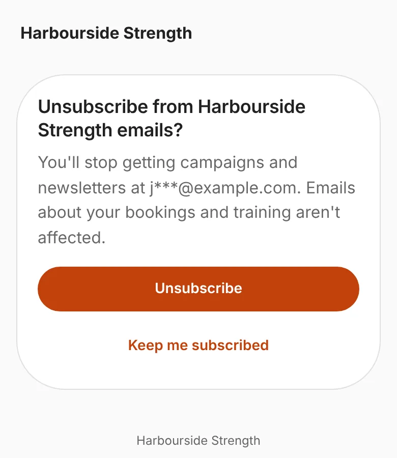 The unsubscribe page, asking to confirm